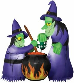 Airblown Double Bubble Witches With Cauldron Inflatable
